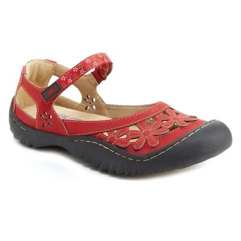 JBU by Jambu Bellerose Encore Mary Jane Shoes Red Black Floral Vegan | Size 8.5